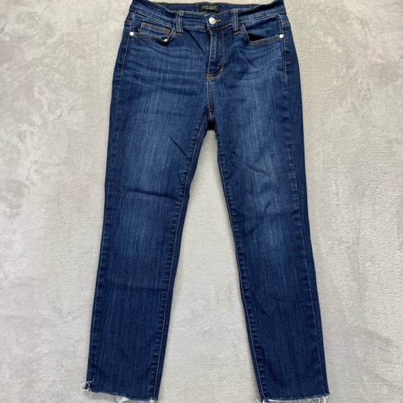Judy Blue Jean Women 7/28 Raw Hem Cropped Ankle Skinny Whiskered Dark Wash Denim - Picture 1 of 16
